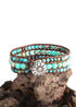Pulsera Boho, Pulsera de Cuero de Tres Capas RH, Piedras Naturales Verdes, Marrones y Azul Marino
